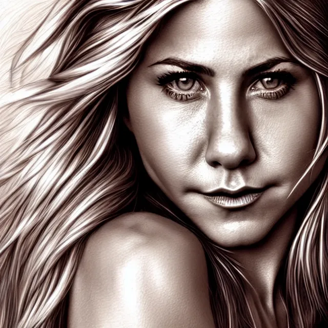 Image similar to aniston, chrome, stamp, highly detailed, 4 k, hdr, smooth, sharp focus, high resolution, award - winning photo, artgerm, photorealistic