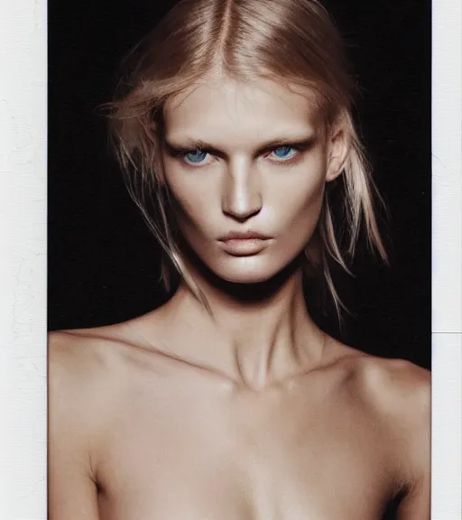 Prompt: A beautiful portrait polaroid of Hana Jirickova as a Alexandre Vauthier fashion model Spring/Summer 2012, highly detailed, in the style of cinematic, Getty images, Milan fashion week backstage, Makeup by Pat McGrath, Hair by guido palau, Greg rutkowski