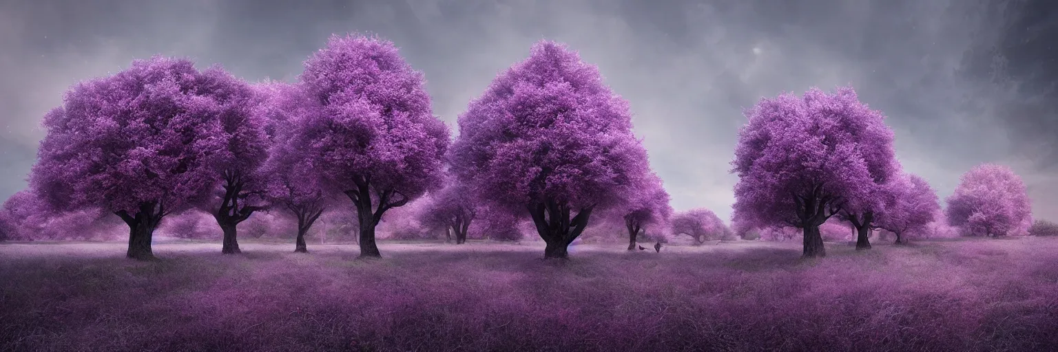 Image similar to michal karcz photo of a beautiful landscape. , purple trees, detailed, elegant, intricate, 4k,