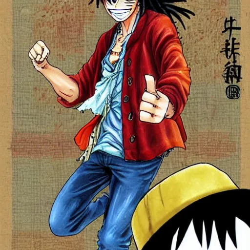 Prompt: man in dreadlocks in the style of luffy from one piece by hiromu arakawa / macoto takahashi / masashi kishimoto