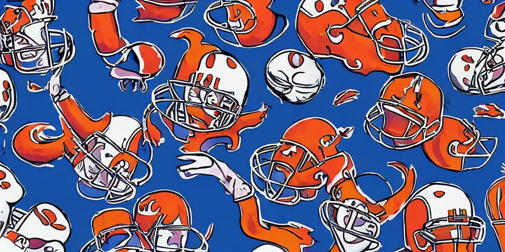 Image similar to Football players Butkus, Ditka, Walter Payton, as chefs inside Cthulhu, in the style of Lisa Frank