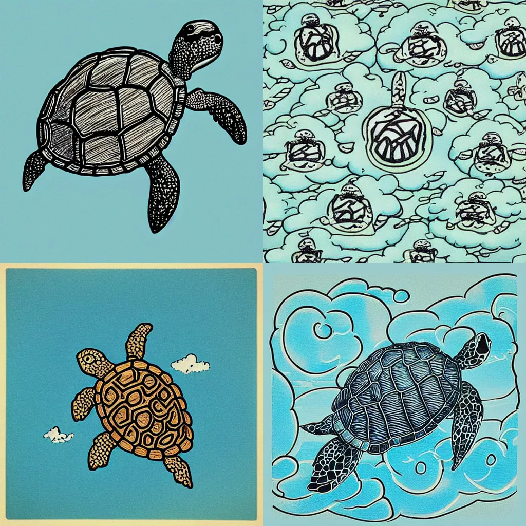 Prompt: “turtle clouds, in the style of James Jean”