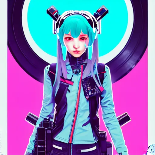 Image similar to high quality high detail 3 / 4 portrait of a hatsune miku as diesel punk character in an futuristic world, techwear, tristan eaton, victo ngai, artgerm, rhads, ross draws, hyperrealism, intricate detailed, alphonse mucha, pastel colors, vintage, artstation