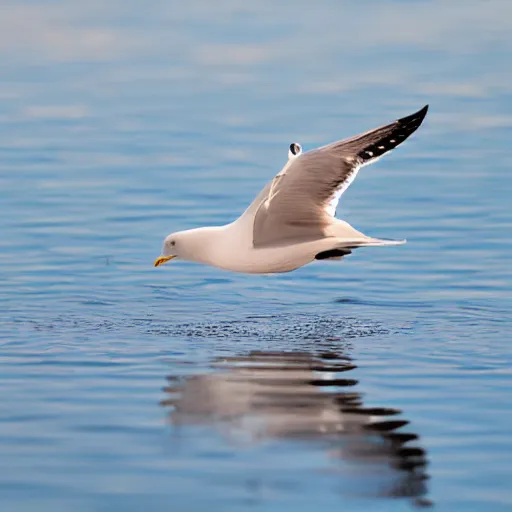 Image similar to photo of a seagull flying seen throught the reflection of a Paddle award winning photography sky 4k realistic