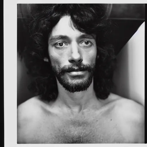 Image similar to Jesus, the lord of cannabis. Close-up studio portrait by Robert Mapplethorpe. Tri-x