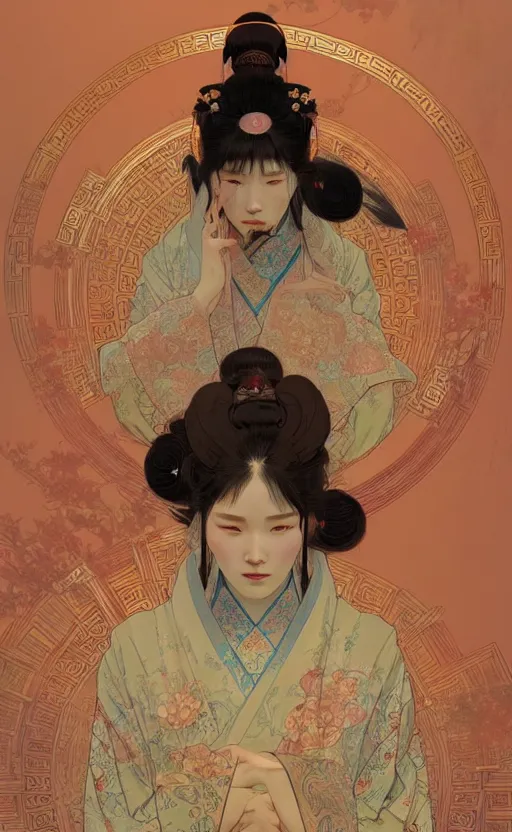 Prompt: ancient chinese beauties, highly detailed, digital painting, artstation, concept art, sharp focus, illustration, art by greg rutkowski and alphonse mucha and victo ngai