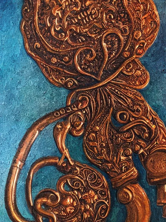 Prompt: a ultradetailed beautiful panting of an old copper key, with intricate detail, who can open the mind, oil panting, high resolution 4 k