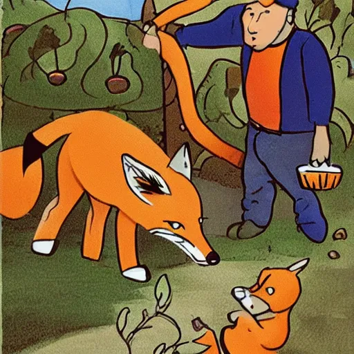 Prompt: illustration of the Aesop fable, the fox and the trip to home depot to buy a cordless drill