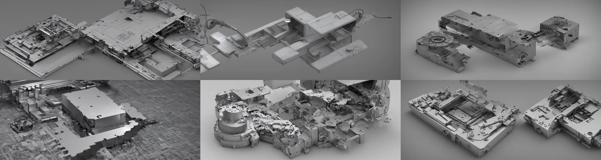 Prompt: a realistic 3D render of a mechanical hardrive being cut in half by a waterjet, 3D model, octane render