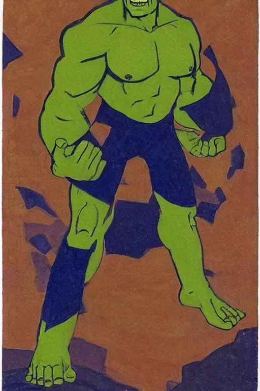 Image similar to hulk, marvel, artwork by nicholas roerich,