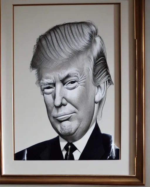 Image similar to a presidential portrait of donald trump in the style of ken currie hanging on a wall at mar - a - largo