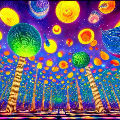 Image similar to psychedelic forest landscape in space by rob gonsalves and dale chihuly
