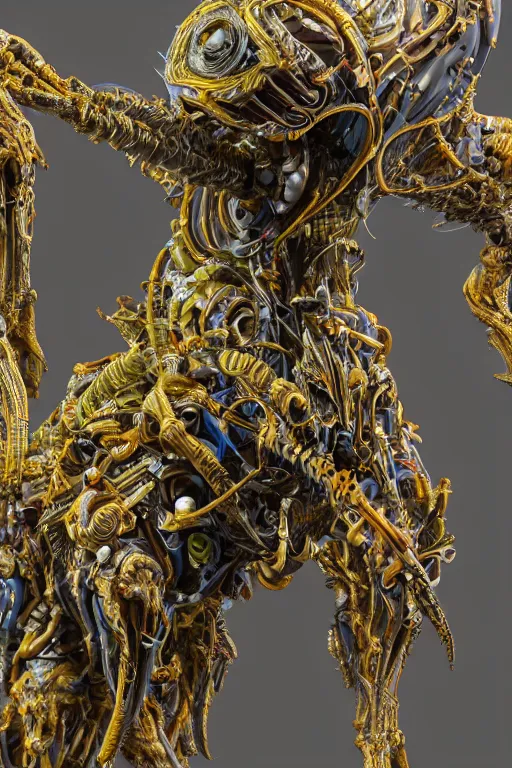 Image similar to hyper-maximalist overdetailed 3d sculpture of a biomechanical insectoid monster by clogtwo and ben ridgway. 8k. Generative art. Fantastic realism. Scifi feel. Extremely Ornated. Intricate and omnious. Tools used: Blender Cinema4d Houdini3d zbrush. Unreal engine 5 Cinematic. Beautifully lit. No background. artstation. Deviantart. CGsociety. Inspired by beastwreckstuff and jimbo phillips. Cosmic horror infused retrofuturist style. Hyperdetailed high resolution Render by binx.ly in discodiffusion. Dreamlike polished render by machine.delusions. Sharp focus.