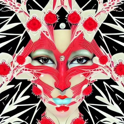 Image similar to detailed concept art painting art deco pattern black diamonds + red flowers and diamonds by hsiao - ron cheng, no humans, bizarre compositions, exquisite detail