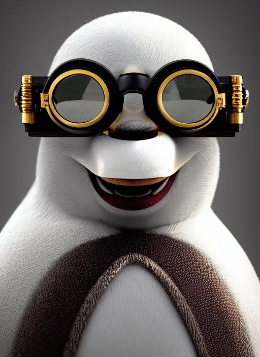 Prompt: closeup portrait of an anthropomorphic penguin wearing goggles and a top hat, depth of field, zeiss lens, detailed, symmetrical, centered, fashion photoshoot, by Annie Leibovitz and Steve McCurry, David Lazar, Jimmy Nelsson, Breathtaking, 8k resolution, extremely detailed, beautiful, establishing shot, artistic, hyperrealistic, beautiful face, octane render