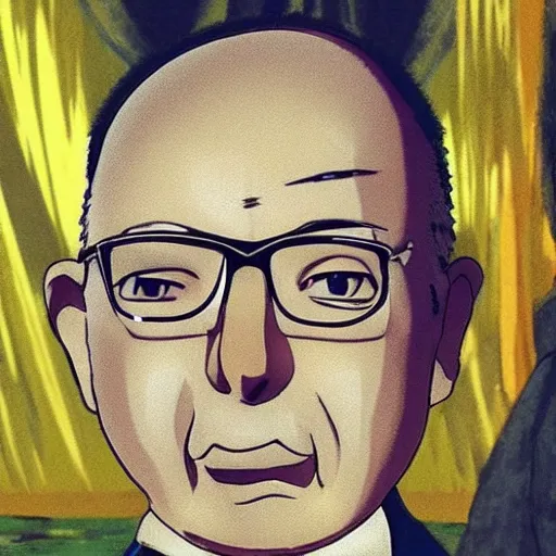 Image similar to “ anime klaus schwab by studio ghibli, very detailed, film still ”