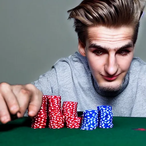 Image similar to closeup of handsome gigachad XQC gambling