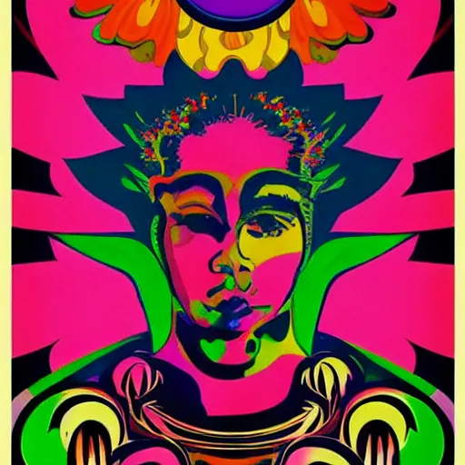 Image similar to psychedelic, vintage, flower child, 7 0 s, graphic design poster, bold, organic