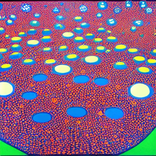 Prompt: moonlit picnic by yayoi kusama