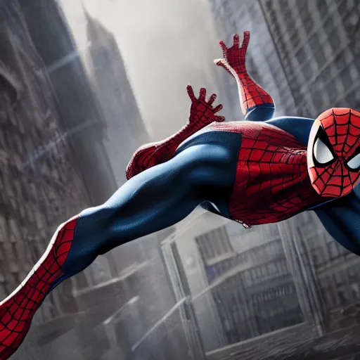 Image similar to Peter Parker as Spiderman , heavy rain ,dramatic, intricate, highly detailed, concept art, smooth, sharp focus, illustration, Unreal Engine 5, 8K