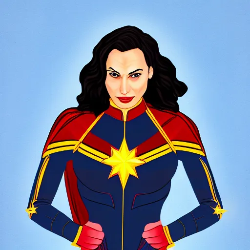 Image similar to Digital painting of Gal Gadot as Captain Marvel