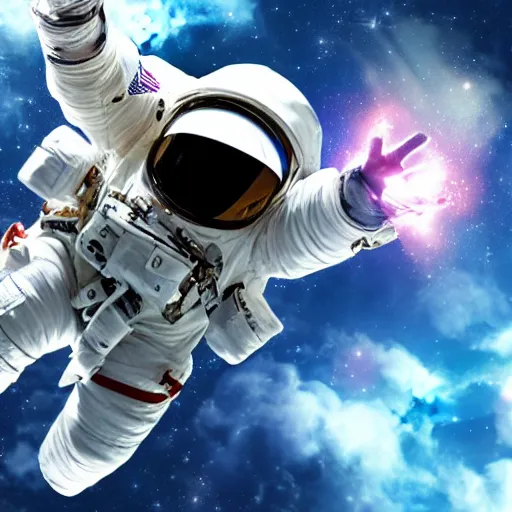 Image similar to astronaut floating in space, anime, starts in backgroud