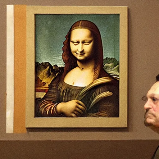 Prompt: rare old photo from behind of leonardo da vinci painting his unfinished painting of monalisa date 1 5 0 3