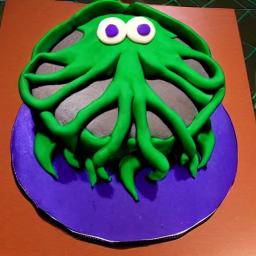 Prompt: Cthulhu shaped birthday cake