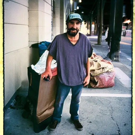 Prompt: Marco Rubio as a homeless man. CineStill