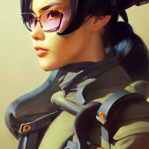 Image similar to greg manchess portrait painting of asada shino sinon as overwatch character, medium shot, asymmetrical, profile picture, organic painting, sunny day, matte painting, bold shapes, hard edges, street art, trending on artstation, by huang guangjian and gil elvgren and sachin teng