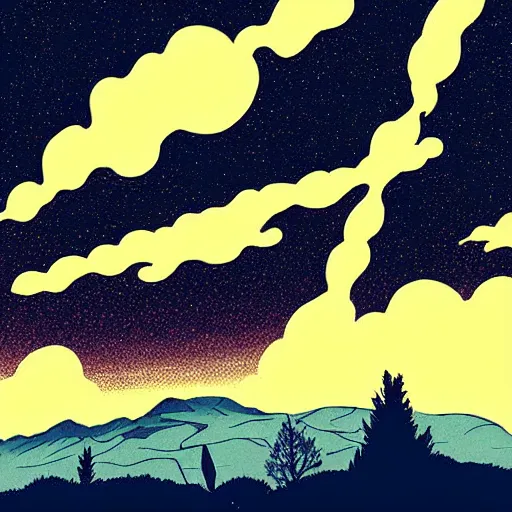 Image similar to colorful ilya kuvshinov, mcbess, rutkowski, illustration of an amazing meteor shower