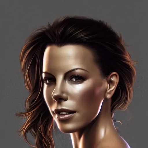 Prompt: closeup portrait of a kate beckinsale as a software engineer, she is a nerd, seductive smile, chiaroscuro, computer geek, golden hour, dramatic lighting, complementary contrast, high detail, painted by greg rutkowski, painted by igor kieryluk, trending on artstation