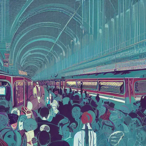 Image similar to parisian subway, illustration by victo ngai