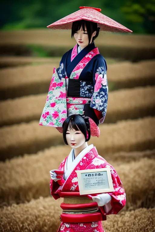 Image similar to japanesse farmer, cinematic view, bokeh, extreme detailed, hyperrealism, vogue photo style, proffesional photographer style, proportional, dynamic composition, face features, comfort posse, smooth, sharp focus, body features, ultra realistic, award winning photo, captured by nikon d 8 5 0, 4 5. 7 mp lens, 4 k, full body.