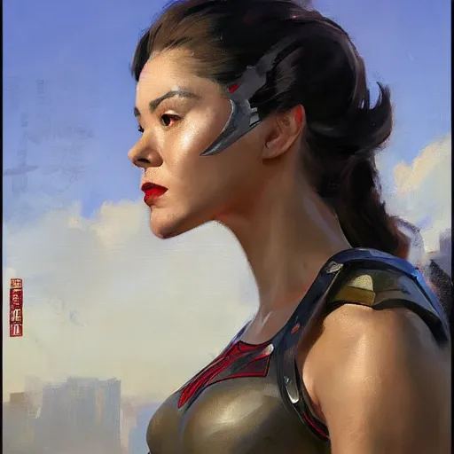 Image similar to greg manchess portrait painting of partially armored female spiderman as a genshin impact character, medium shot, asymmetrical, profile picture, organic painting, sunny day, matte painting, bold shapes, hard edges, street art, trending on artstation, by huang guangjian, gil elvgren, ruan jia, greg rutkowski, gaston bussiere