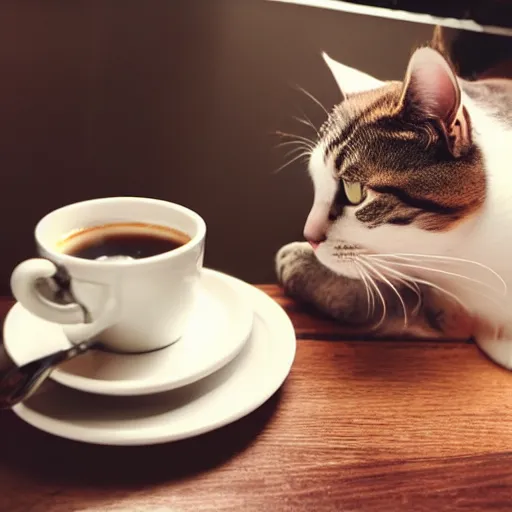 Image similar to cat is drinking cup of coffee