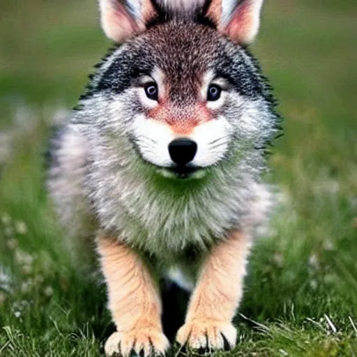 Prompt: half wolf, half bunny, baby animal, cute, adorable