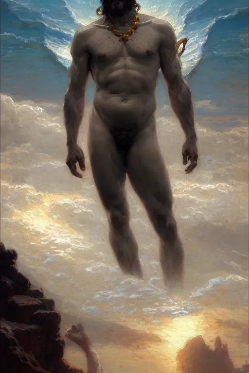 Image similar to god of ocean, male character design, painting by gaston bussiere, craig mullins, greg rutkowski, tom of finland, trending on artstation