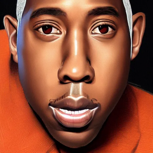 Prompt: closeup portrait shot of tyler the creator wearing a ups uniform, intricate, cool, highly detailed, centered, digital painting, artstation, concept art, smooth, sharp focus, illustration, artgerm,