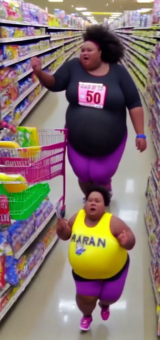 Prompt: viral vine video of fat african american mom running in walmart, trending 2 0 1 5, funny video, youtube vine twitter