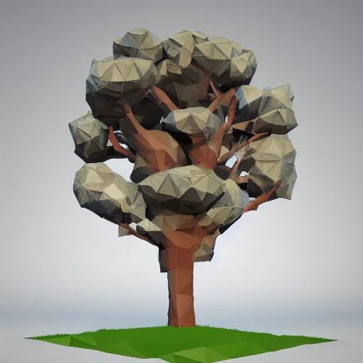 Image similar to a low poly 3d object of the tree used in mobile game, large and majestic