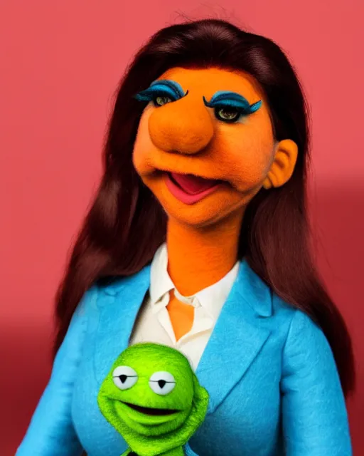 Image similar to meredith palmer as a muppet. highly detailed felt. hyper real photo. 4 k.