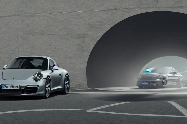 Image similar to porsche 911 entering a stargate. photorealistic 4k