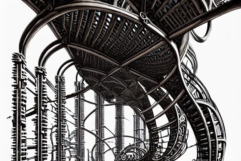 Image similar to a double helix dna cyberpunk steampunk carved archway, high details, lineart, by vincent di fate and joe fenton, inking, screen print, masterpiece, trending on artstation, sharp, high contrast, hyper - detailed, ultrawide, hd, 4 k, 8 k