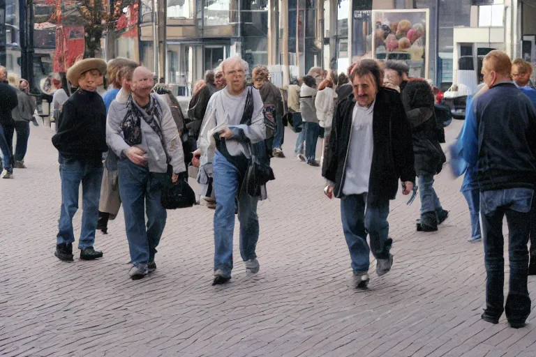 Image similar to candid street photo of random people from the year 2002, in the centre of Eindhoven