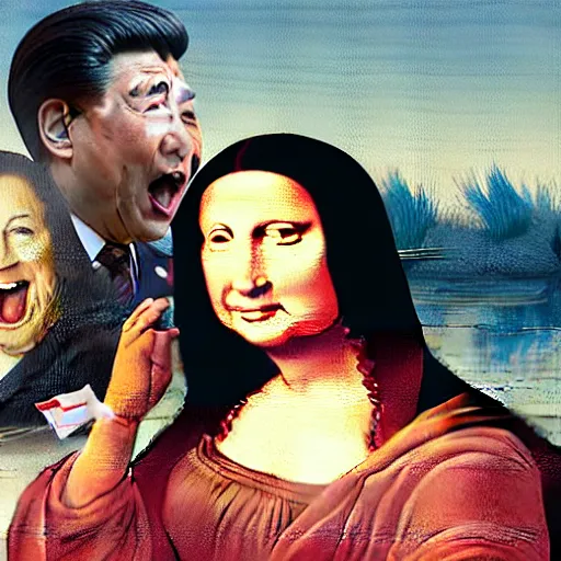 Image similar to a painting of xi jinping yelling at nancy pelosi, in the style of mona lisa,