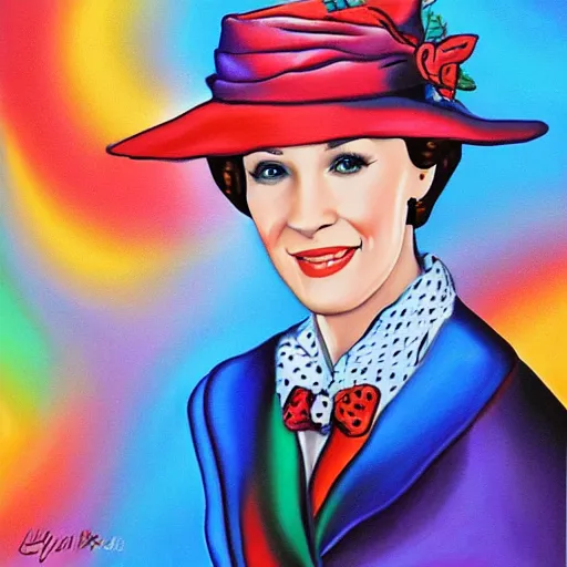 Prompt: mary poppins julie andrews original oil painting by lisa frank