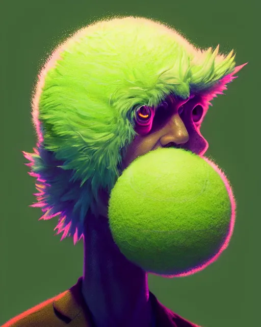 Image similar to highly detailed vfx portrait of a character of a tennis ball monster stephen bliss, unrealengine, greg rutkowski, loish, rhads, beeple, makoto shinkai and lois van baarle, ilya kuvshinov, rossdraws, tom bagshaw,