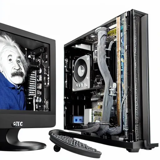 Image similar to Studio photo of Einstein building a PC, detailed, 50mm