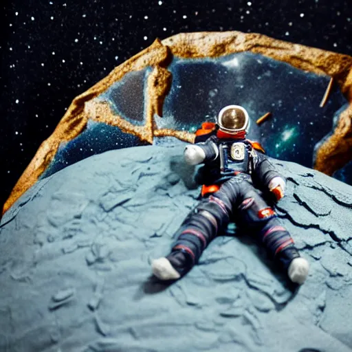 Prompt: a space captain steering an asteroid, space backdrop, everything made of papier - mache canon 5 d 5 0 mm lens, diorama